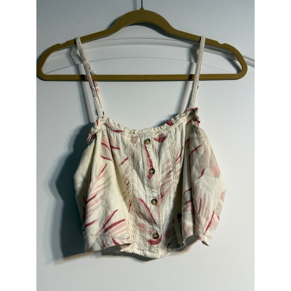 Abercrombie & Fitch Crop Top Womens Medium Cream Pink‎ Festival Tropical Palm